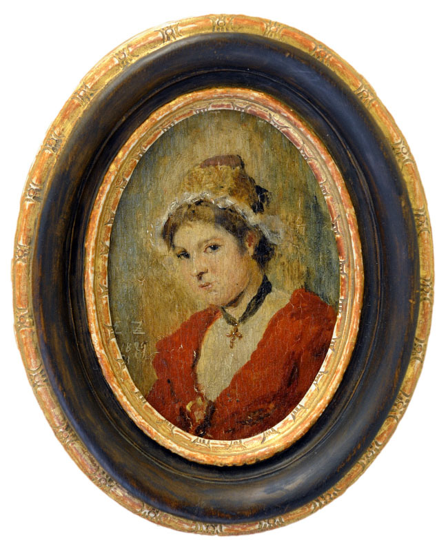 Miniatura pintada sobre disco oval de marfil. Siglo XIX
