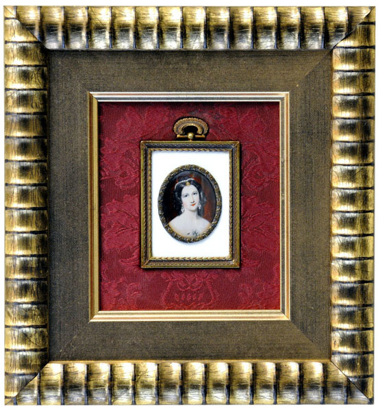 Miniatura pintada sobre disco oval de marfil. Siglo XIX.