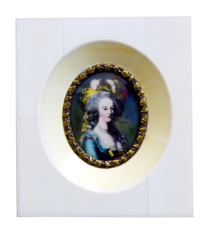 Miniature 19th century hand painted on ivory disc. ""Marie Antoinette"