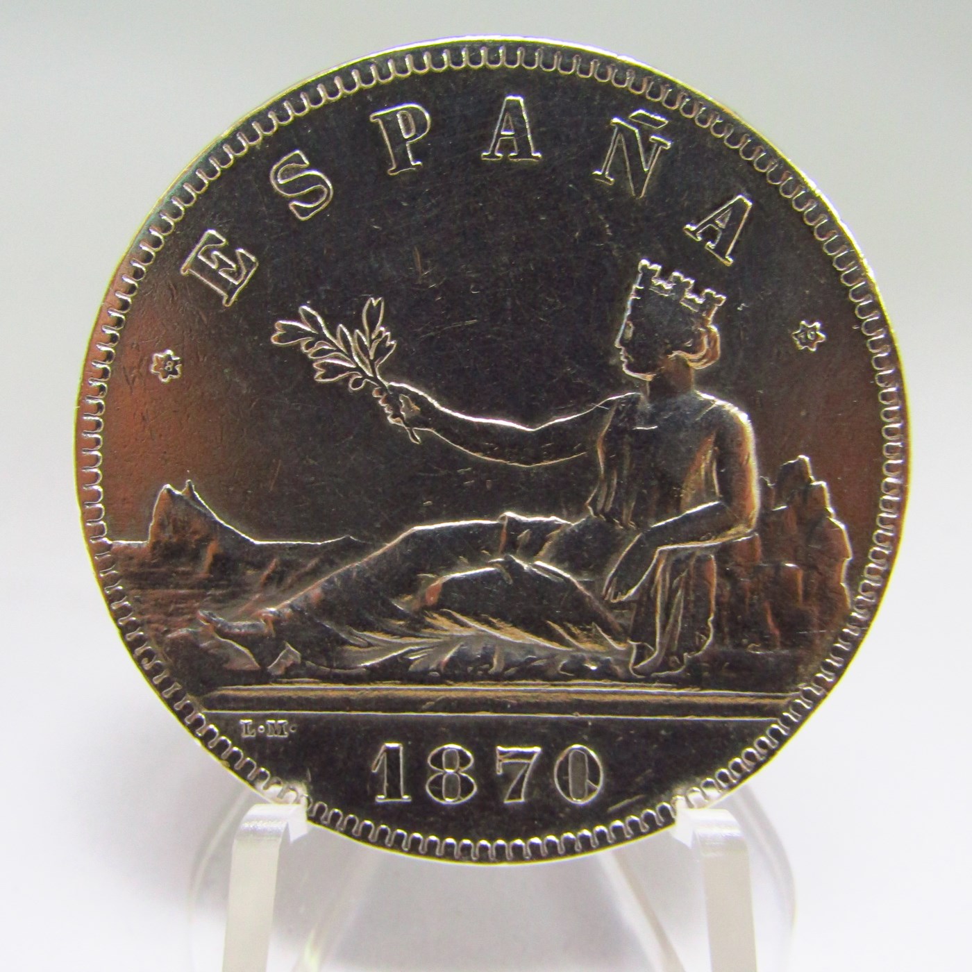 Moneda de 5 pesetas de PLATA. Año 1870 SN M. EBC.