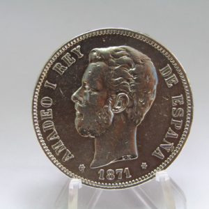 Moneda de 5 pesetas de PLATA. Año 1871 SD M. EBC.