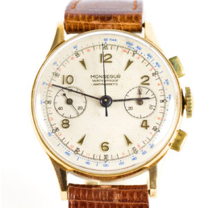 Monsegur. Reloj Cronógrafo de pulsera para caballero. Ca. 1950