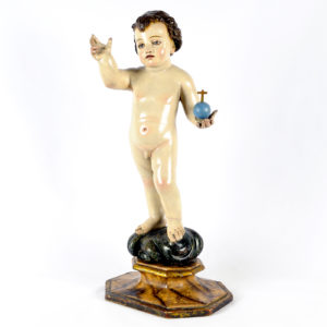 NIÑO JESUS CON BOLA, SOBRE PEANA Y NUBE.