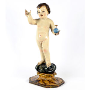 NIÑO JESUS CON BOLA, SOBRE PEANA Y NUBE.