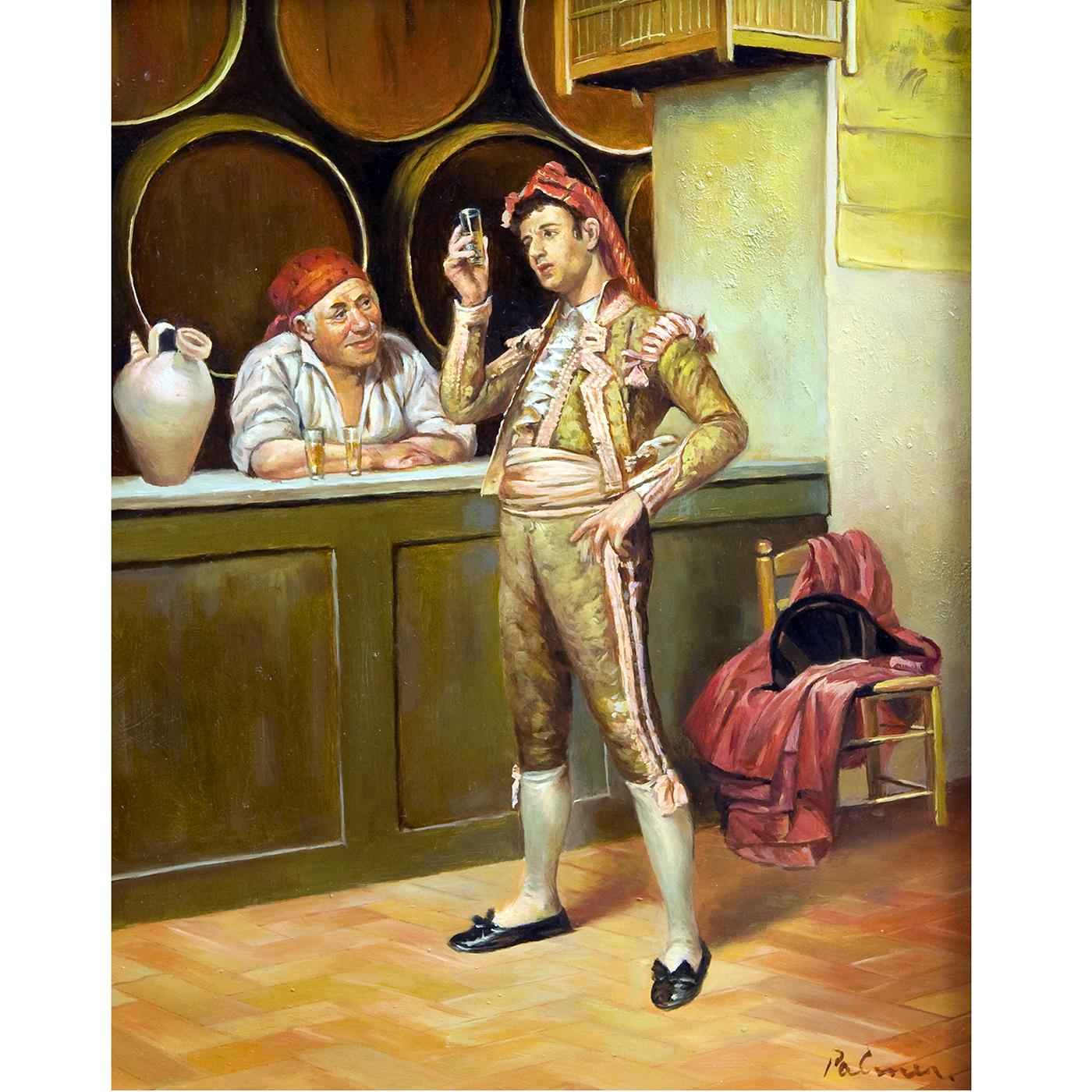 PALMERO (Siglo XX). Óleo sobre tabla. "Escena de Taberna" PALMERO (Siglo XX). Óleo sobre tabla. "Escena de Taberna"