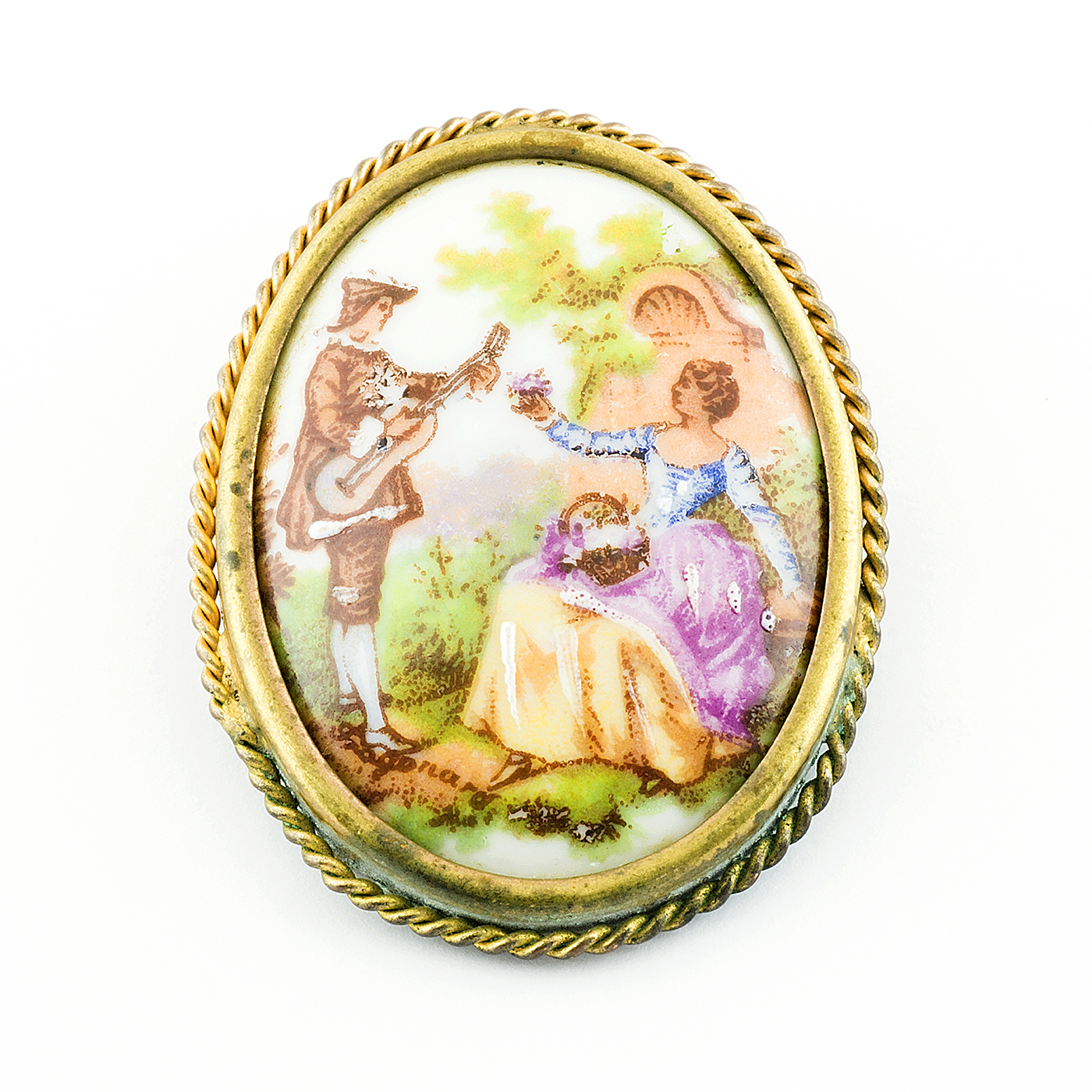 Pareja de Broches, pintados a mano, realizados en Porcelana de Limoge. Escenas Galantes. Siglo XIX. Pareja de Broches, pintados a mano, realizados en Porcelana de Limoge. Escenas Galantes. Siglo XIX.