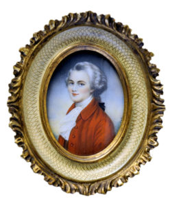 PAREJA DE MINIATURAS SOBRE DISCO OVAL DE MARFIL. Mozart (Músico) y su esposa, Sra. Weber. Siglo XIX