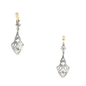 Pareja de pendientes de dos cuerpos, articulados, en Oro Bicolor y circonitas.