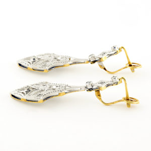 Pareja de pendientes de dos cuerpos, articulados, en Oro Bicolor y circonitas.