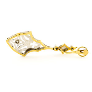 Pareja de pendientes de dos cuerpos, articulados, en Oro Bicolor y circonitas.