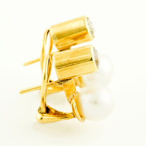 Pendientes en oro con diamantes 1 ct y Perlas de agua salada 10 mm