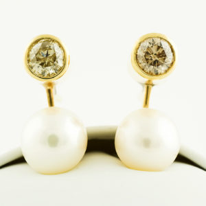 Pendientes en oro con diamantes 1 ct y Perlas de agua salada 10 mm