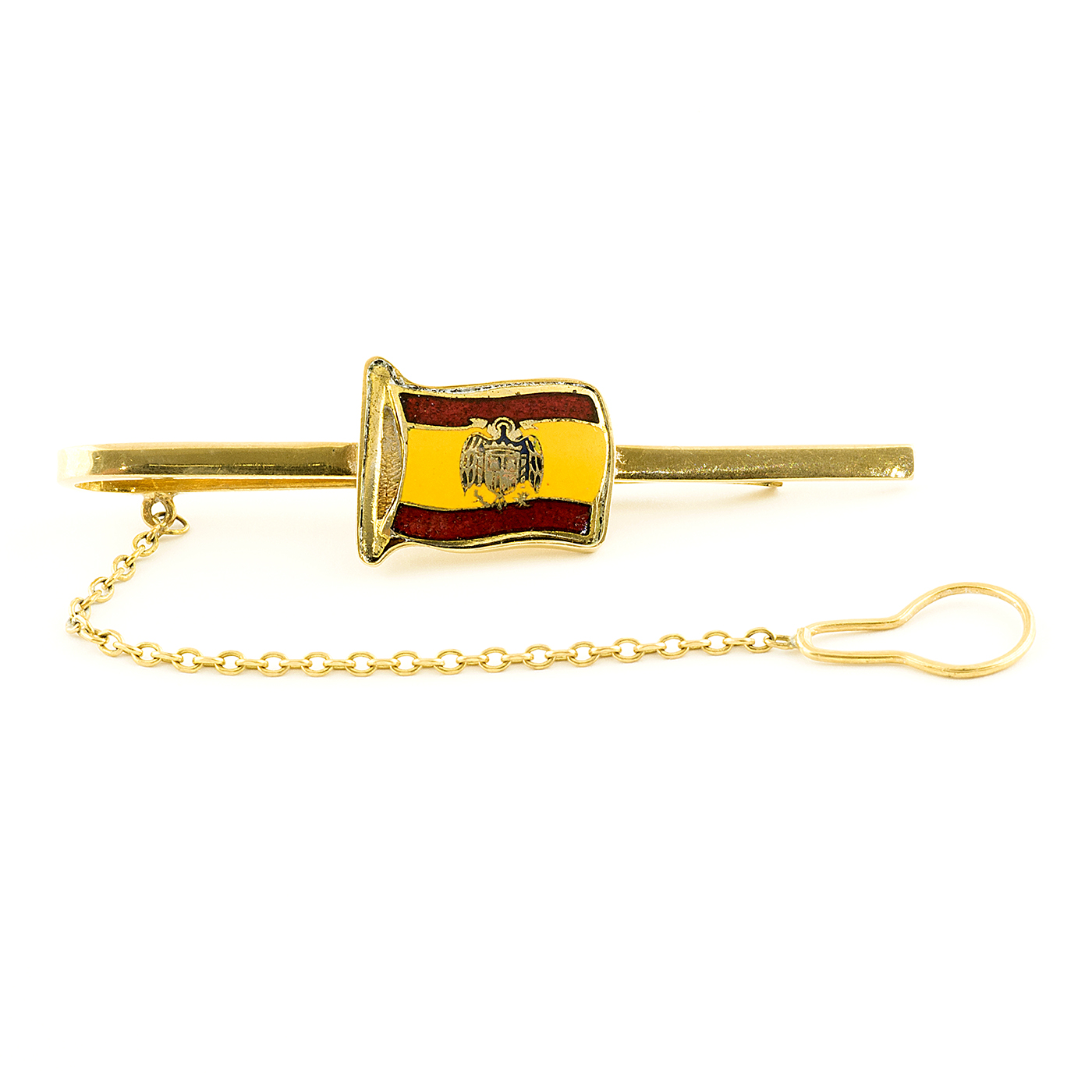 Pisacorbarta en oro y esmalte, con la bandera de España preconstitucional. Siglo XX. Pisacorbarta en oro y esmalte, con la bandera de España preconstitucional. Siglo XX.