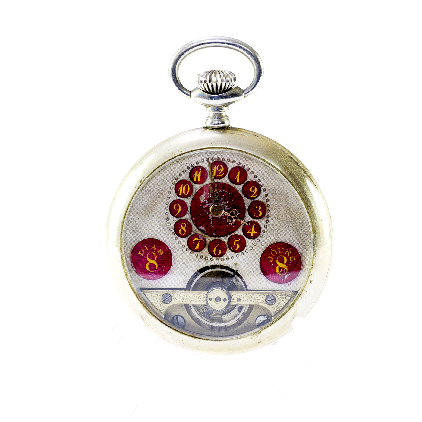 PRESTO (Suiza). Reloj de Bolsillo, lepine, remontoir, "Ocho Días Cuerda". Ca. 1900
