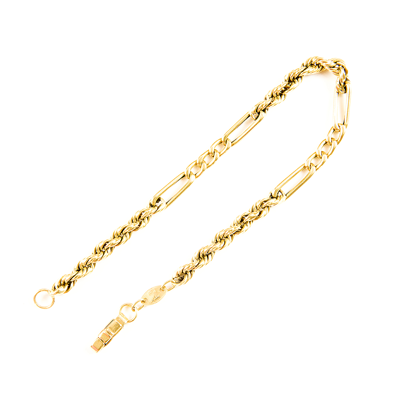 Pulsera Combinada, cordón y eslabones, en Oro de 18k. Pulsera Combinada, cordón y eslabones, en Oro de 18k.