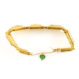 Pulsera de la Fortuna en Oro de 18k. Con cartelas orientales en porcelana.