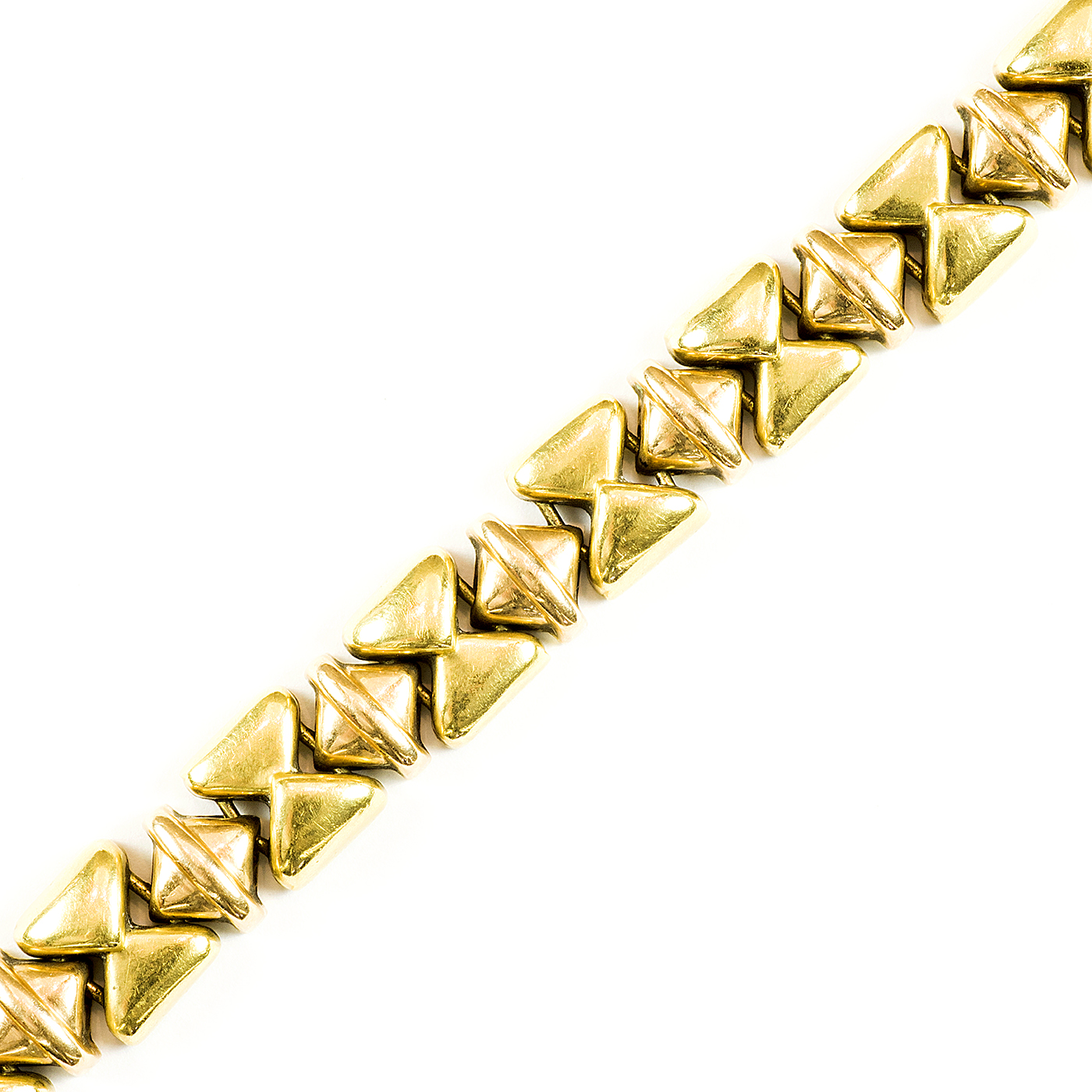 Pulsera de Oro Bicolor, brillo y matizado, de 18k. Pulsera de Oro Bicolor, brillo y matizado, de 18k.