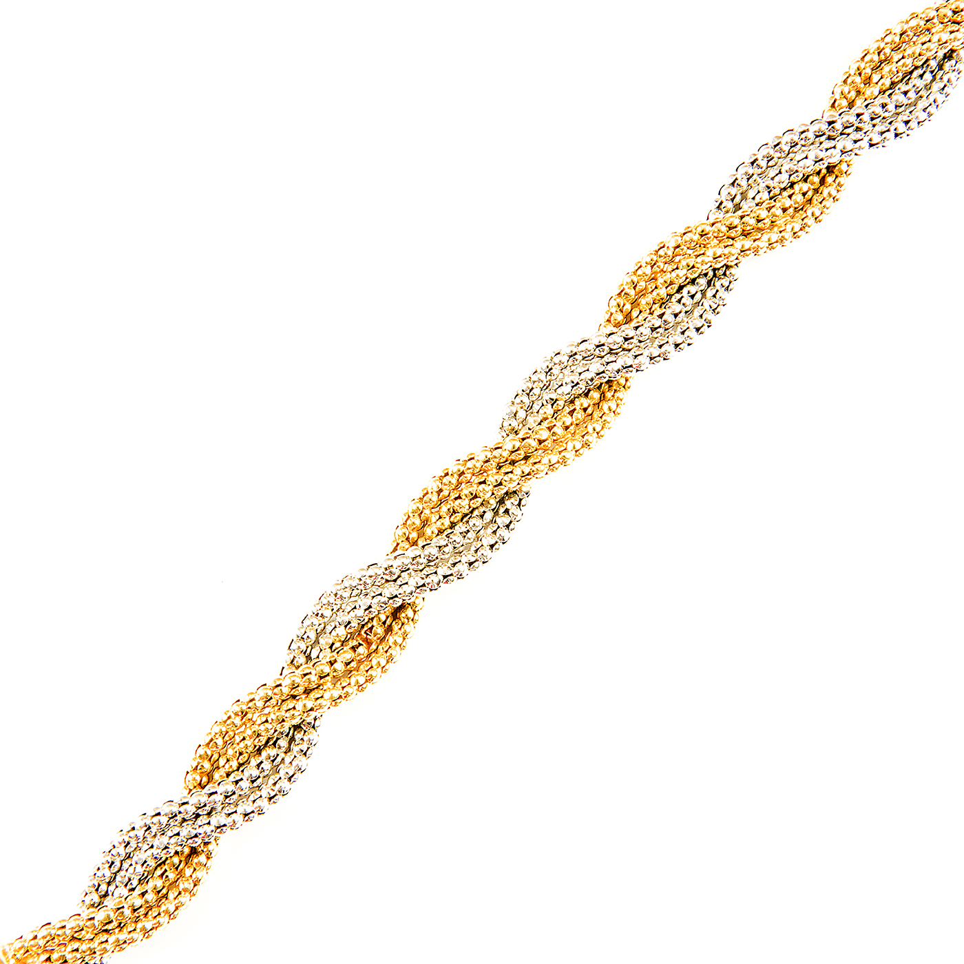 Pulsera en Oro Bicolor trenzada, con cabujón de zafiros. Pulsera en Oro Bicolor trenzada, con cabujón de zafiros.