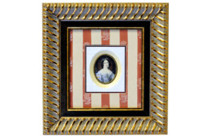 R. STIELER. Miniatura pintada sobre disco oval de marfil. Siglo XIX.