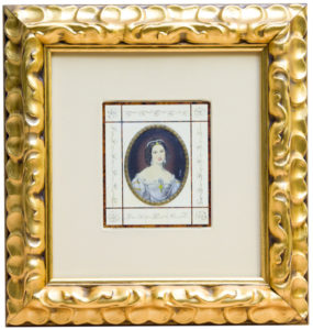 R. STIELER. Miniatura sobre disco oval de marfil, siglo XIX.