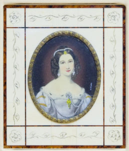 R. STIELER. Miniatura sobre disco oval de marfil, siglo XIX.