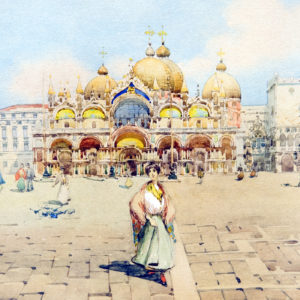 RAFAEL SENET PÉREZ. Acuarela sobre cartoncillo. "Plaza San Marcos, Venecia".