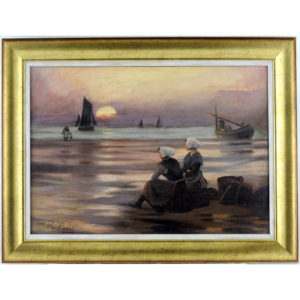 RAMÓN PUJOL. Óleo sobre lienzo. "Puesta de sol".