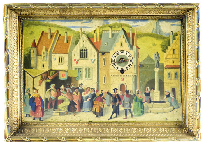 Reloj de Sobremesa-Colgar, integrado en óleo sobre placa de cobre. Manufactura Austriaco. Siglo XIX Reloj de Sobremesa-Colgar, integrado en óleo sobre placa de cobre. Manufactura Austriaco. Siglo XIX
