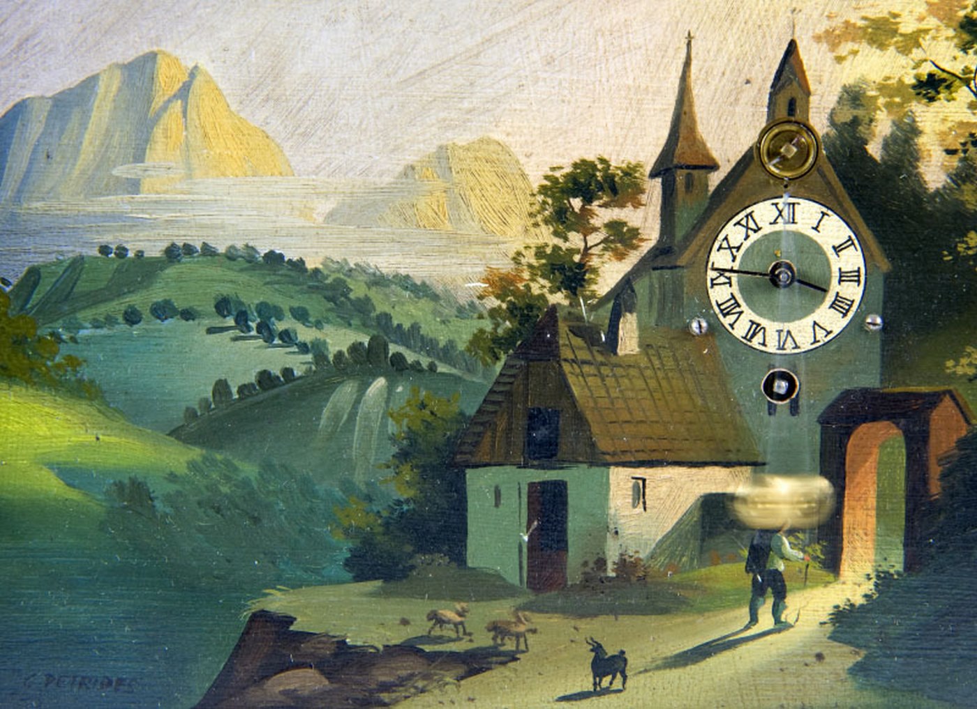 Reloj de Sobremesa, integrado en óleo sobre placa de cobre. Manufactura Austriaco. Siglo XIX Reloj de Sobremesa, integrado en óleo sobre placa de cobre. Manufactura Austriaco. Siglo XIX