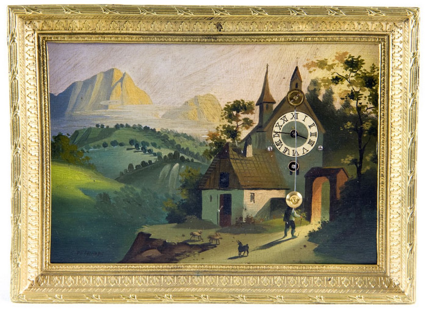 Reloj de Sobremesa, integrado en óleo sobre placa de cobre. Manufactura Austriaco. Siglo XIX Reloj de Sobremesa, integrado en óleo sobre placa de cobre. Manufactura Austriaco. Siglo XIX