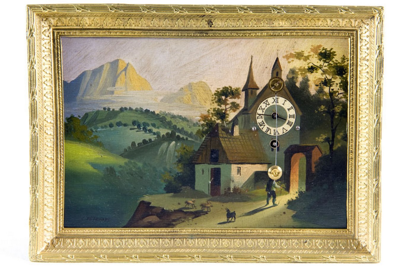 Reloj de Sobremesa, integrado en óleo sobre placa de cobre. Manufactura Austriaco. Siglo XIX Reloj de Sobremesa, integrado en óleo sobre placa de cobre. Manufactura Austriaco. Siglo XIX