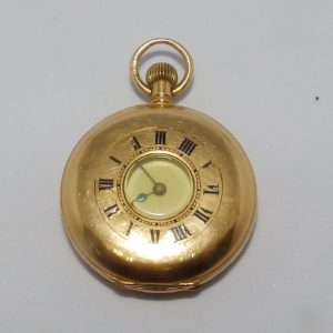 Reloj Inglés de Bolsillo-Colgar, media saboneta y remontoir. Londres, import 1908.