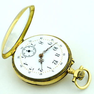 Reloj Suizo de Bolsillo-colgar, lepine y remontoir. Oro de 18k. Ca. 1890.