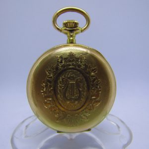 Reloj Suizo de Bolsillo, saboneta y remontoir. Oro 14k. Ca. 1890.