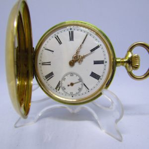 Reloj Suizo de Bolsillo, saboneta y remontoir. Oro 14k. Ca. 1890.