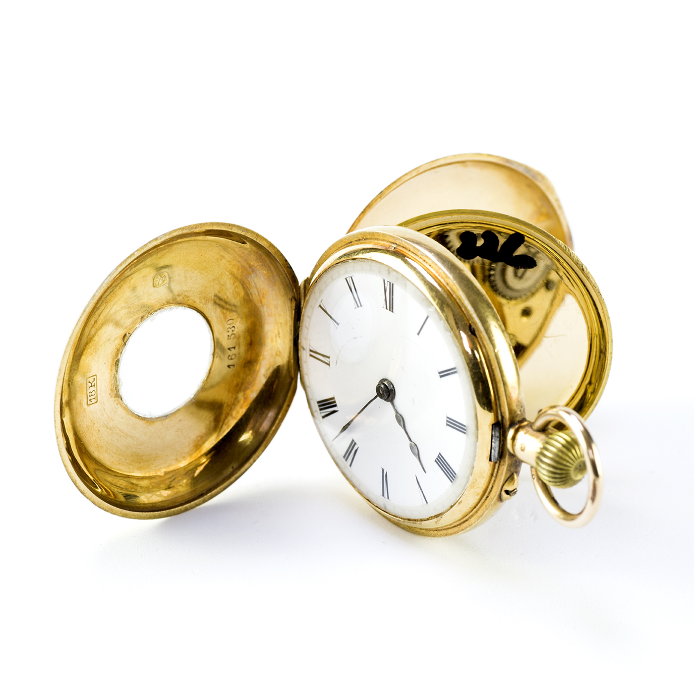 Reloj Suizo de colgar, Hunter, medio saboneta (cazador), remontoir. Suiza, ca. 1890. Reloj Suizo de colgar, Hunter, medio saboneta (cazador), remontoir. Suiza, ca. 1890.