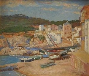 RICARDO LÓPEZ CABRERA. Óleo sobre Lienzo. ""Pueblo de Pescadores"