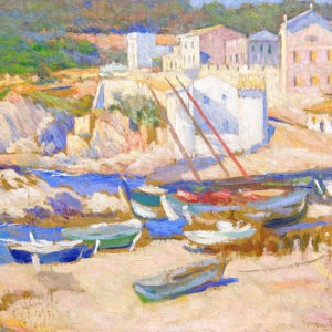 RICARDO LÓPEZ CABRERA. Óleo sobre Lienzo. ""Pueblo de Pescadores"