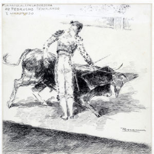 RICARDO MARÍN LLOBET. Dibujo a plumilla. ""Escena Taurina""