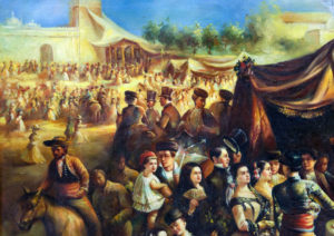 S. MIMON. Óleo sobre lienzo. ""Feria de Abril de Sevilla"