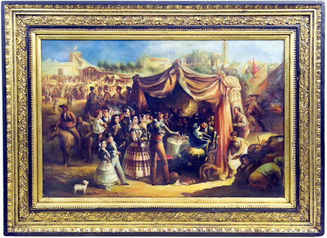 S. MIMON. Óleo sobre lienzo. ""Feria de Abril de Sevilla"