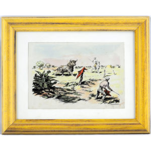 SÁNCHEZ SAAVEDRA. Dibujo a plumilla y acuarela. ""Escena taurina""