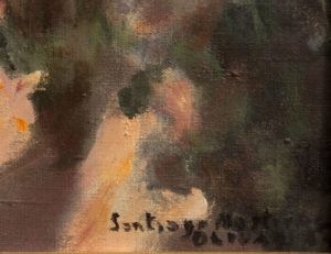 SANTIAGO MARTÍNEZ MARTÍN. Óleo sobre lienzo. "Jóven en el pozo".