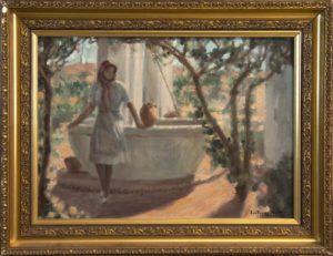 SANTIAGO MARTÍNEZ MARTÍN. Óleo sobre lienzo. "Jóven en el pozo".