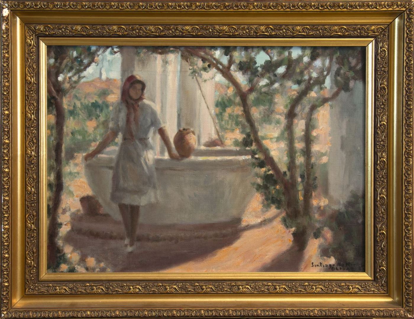 SANTIAGO MARTÍNEZ MARTÍN. Óleo sobre lienzo. "Jóven en el pozo". SANTIAGO MARTÍNEZ MARTÍN. Óleo sobre lienzo. "Jóven en el pozo".