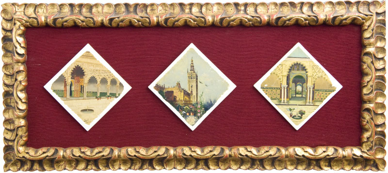 SOLLER (SEVILLA, Siglo XIX). Conjunto de tres azulejos. SOLLER (SEVILLA, Siglo XIX). Conjunto de tres azulejos.