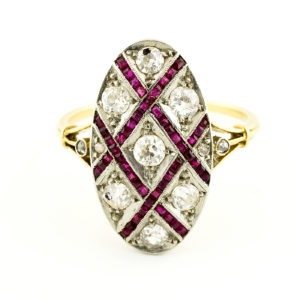 Sortija de Oro de 18k. con 11 Diamantes de 0,655 ct. (J-K/SI) y 51 Rubíes de 0,51 ct. (Certificado IGE)