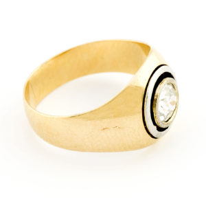 Sortija en Oro con Chatón central de Diamante talla Antigua Europea de 0,47 ct. Certificado. 