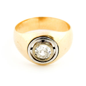 Sortija en Oro con Chatón central de Diamante talla Antigua Europea de 0,47 ct. Certificado. 