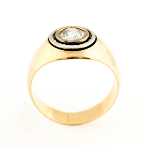 Sortija en Oro con Chatón central de Diamante talla Antigua Europea de 0,47 ct. Certificado. 